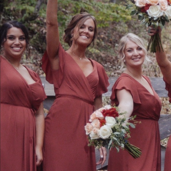 Flutter sleeve georgette wrap bridesmaid dress - Picture 2 of 3